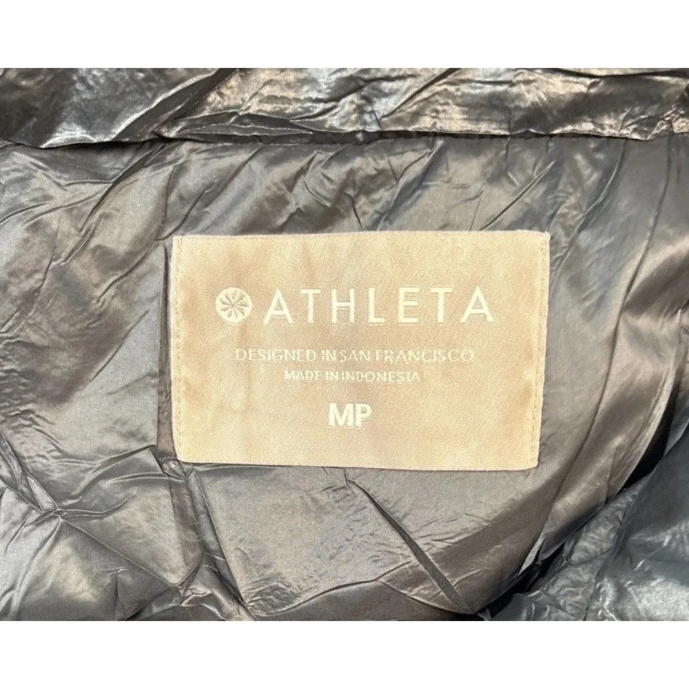 Athleta Lofty Puffer Jacket‎ Womens Size MP Black Goose Down Coat Casual Zipper